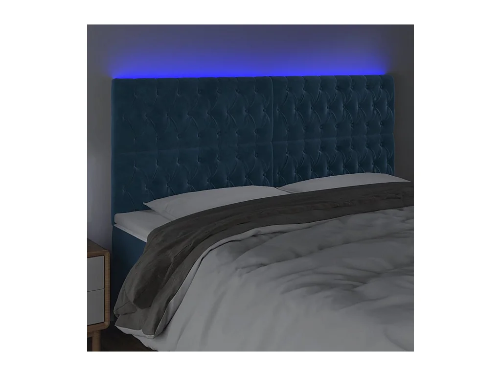 Cabecero | Cabezal de Cama | Mueble cabecero con luces LED terciopelo azul oscuro 180x7x118/128 cm