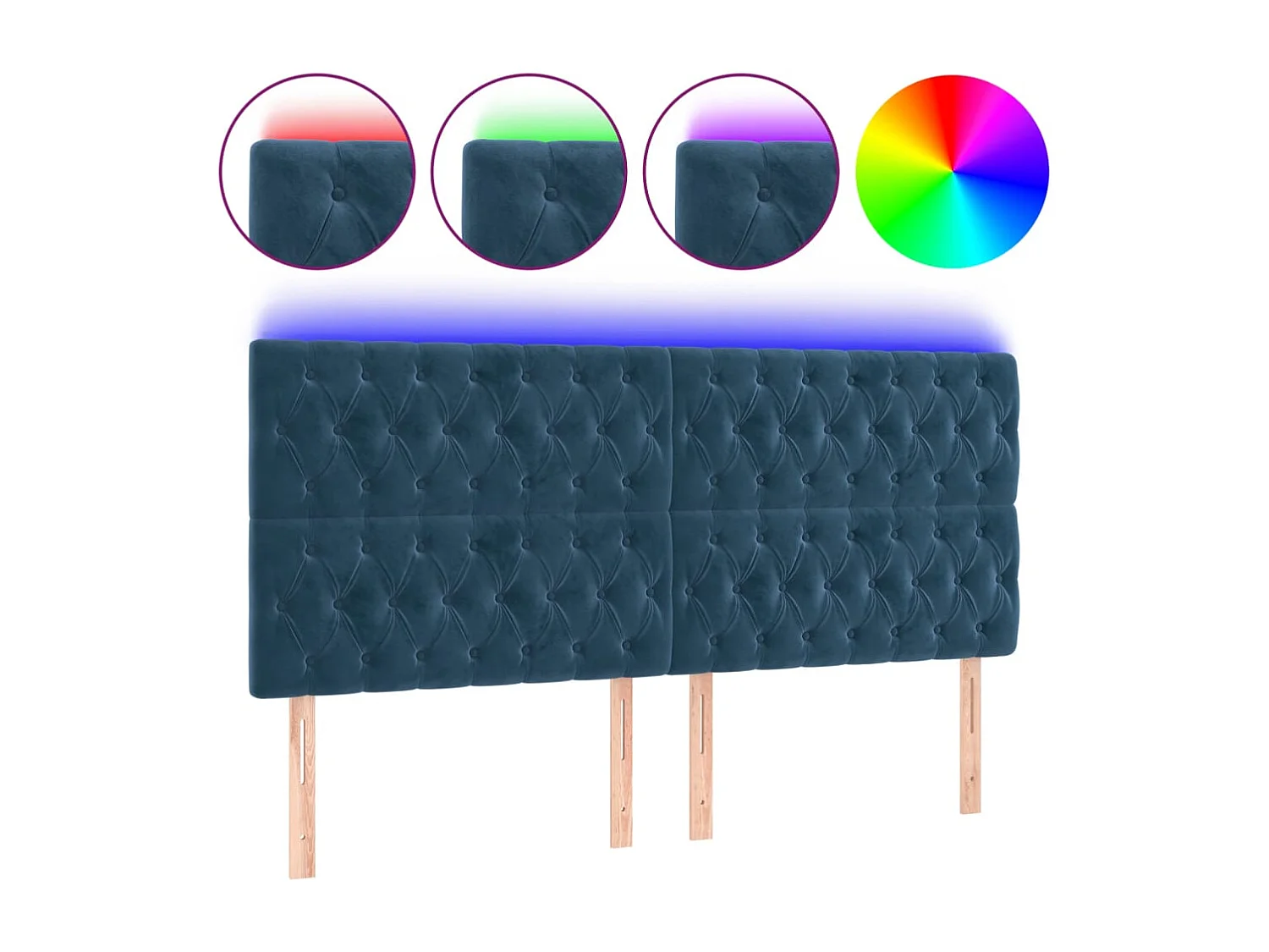 Hoofdbord | Hoofdeinde LED 180x7x118/128 cm fluweel donkerblauw