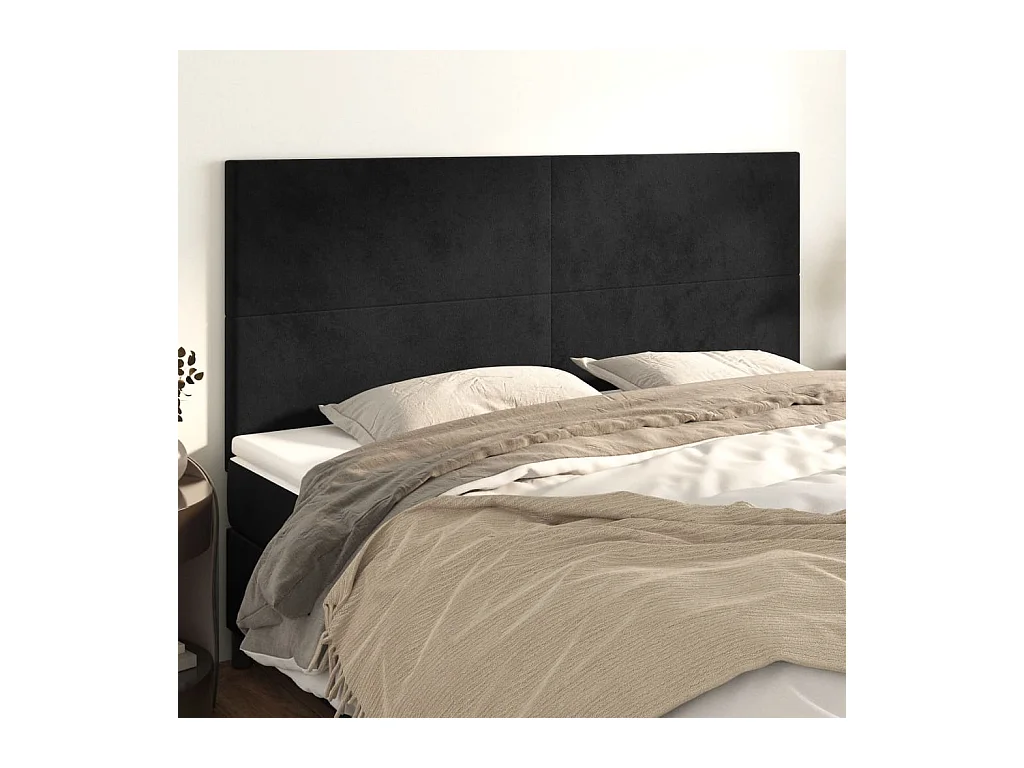 Cabeceros | Cabezal de cama | Mueble de cabecero 4 unidades de terciopelo negro 80x5x78/88 cm