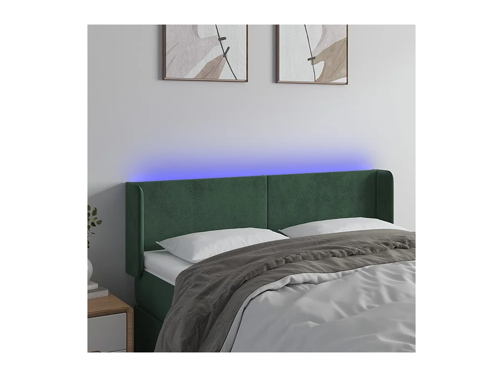 Cabecero | Cabezal de Cama | Mueble cabecero con LED de terciopelo verde oscuro 147x16x78/88 cm