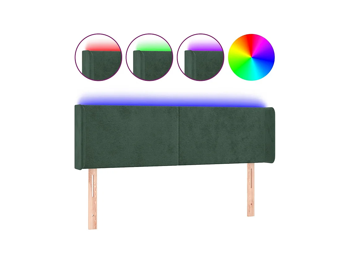 Cabecero | Cabezal de Cama | Mueble cabecero con LED de terciopelo verde oscuro 147x16x78/88 cm