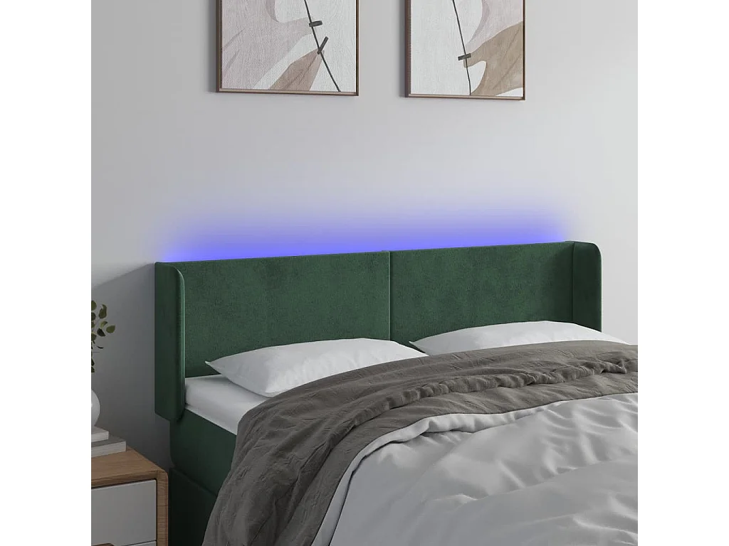 Hoofdbord | Hoofdeinde LED 147x16x78/88 cm fluweel donkergroen