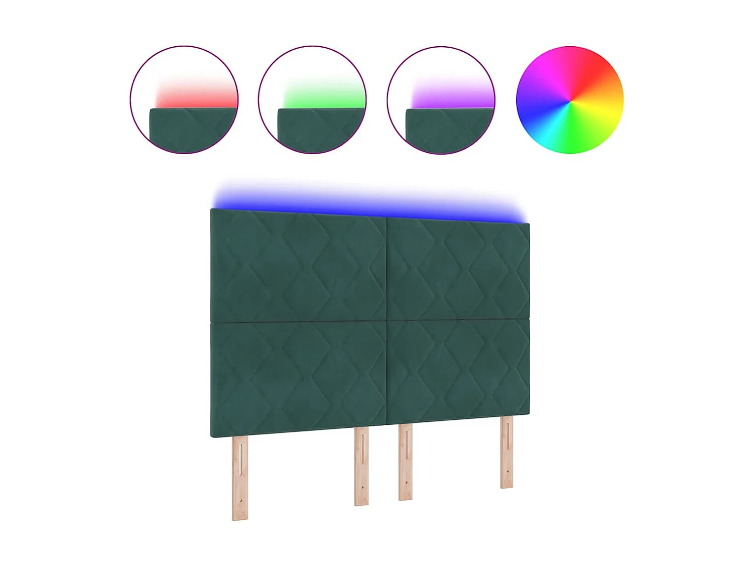 Tête de Lit | Panneau de tête pour lit Moderne LED Geometric Manuel Vert foncé 144 cm Velours
