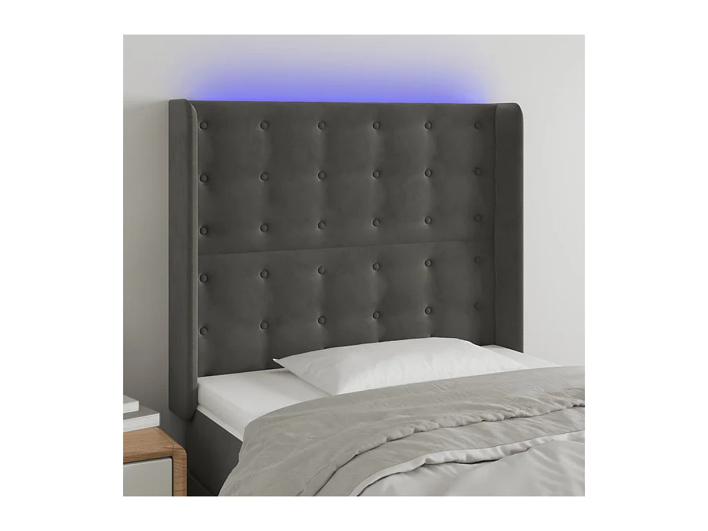 Tête de Lit | Panneau de tête pour lit Moderne à LED Gris foncé 83x16x118/128 cm Velours