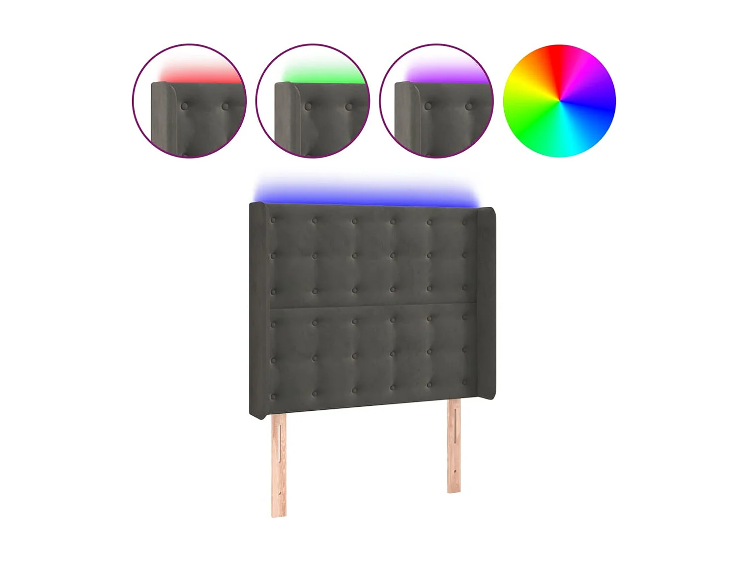 Hoofdbord | Hoofdeinde LED 83x16x118/128 cm fluweel donkergrijs