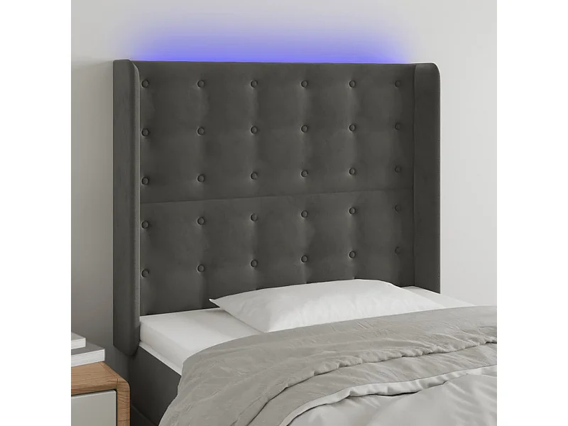 Tête de Lit | Panneau de tête pour lit Moderne à LED Gris foncé 83x16x118/128 cm Velours