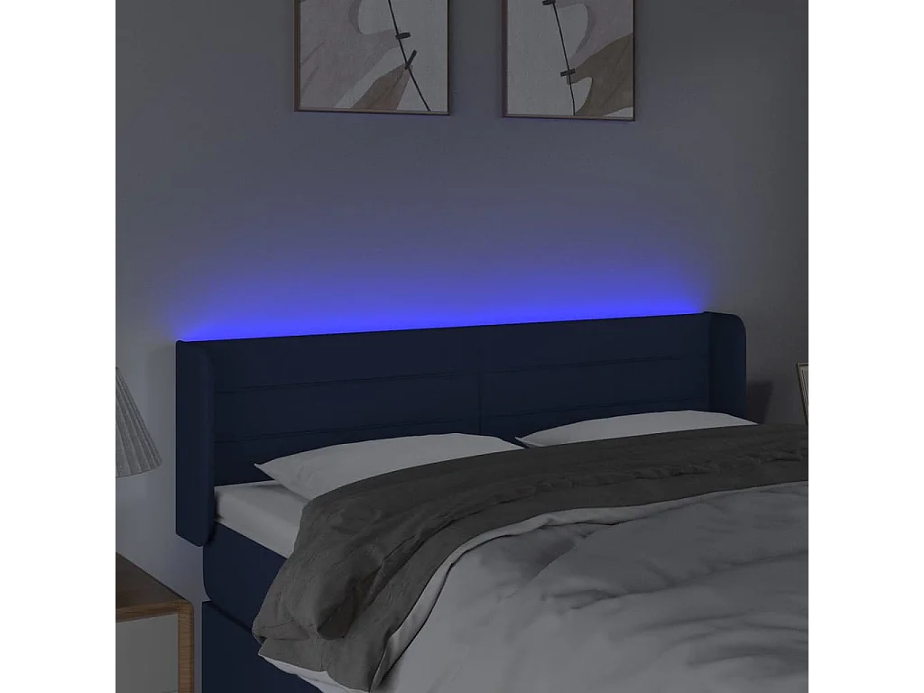 Mueble cabecero | Cabezal de cama | Cabecero con LED de tela azul 147x16x78/88 cm