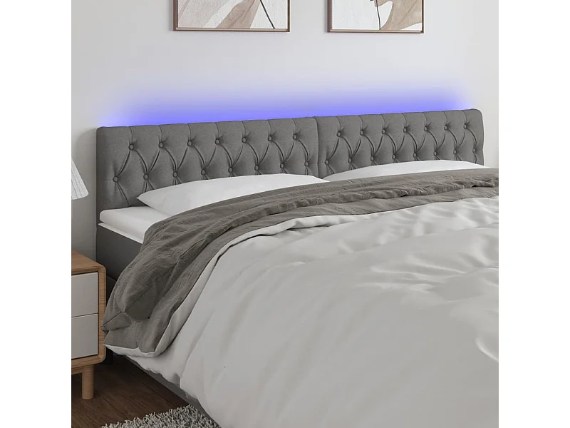 Mueble cabecero | Cabezal de cama | Cabecero con LED de tela gris oscuro 180x7x78/88 cm