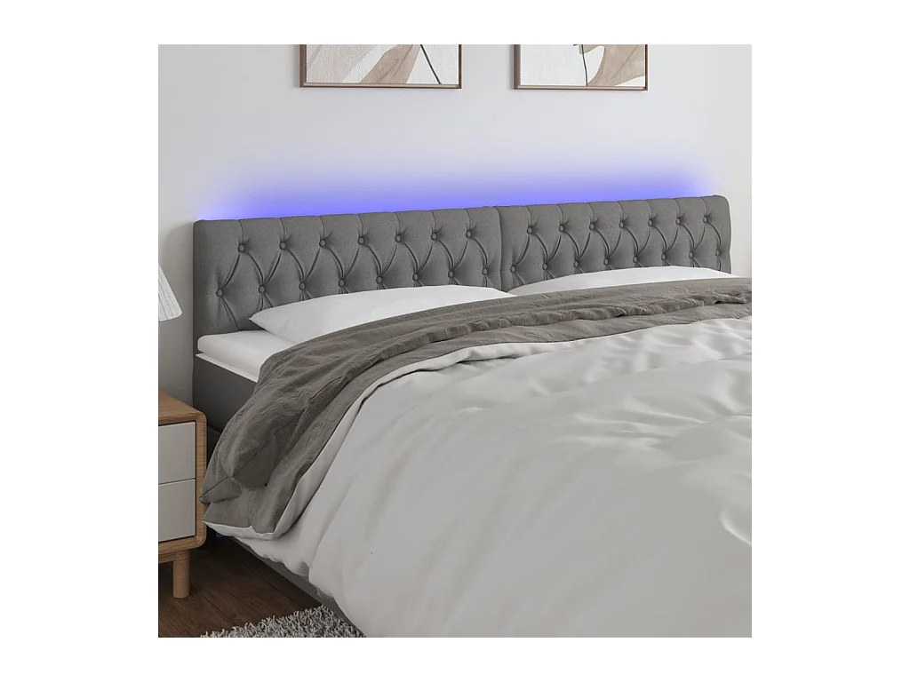 Mueble cabecero | Cabezal de cama | Cabecero con LED de tela gris oscuro 180x7x78/88 cm