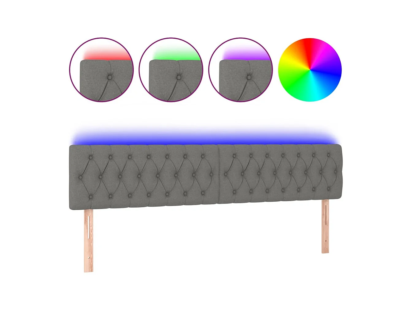 Mueble cabecero | Cabezal de cama | Cabecero con LED de tela gris oscuro 180x7x78/88 cm