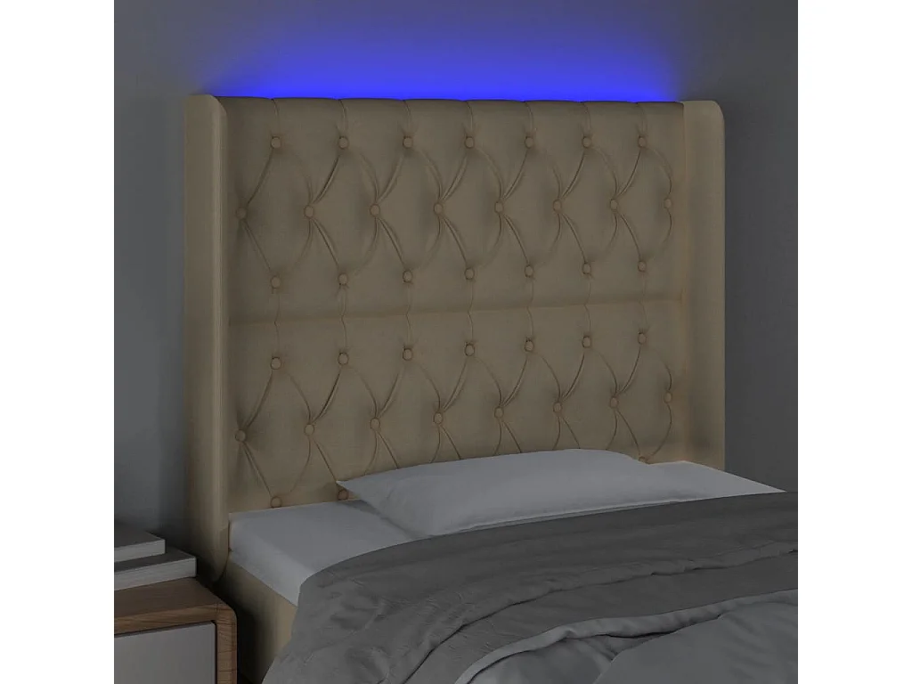 Mueble cabecero | Cabezal de cama | Cabecero con LED de tela color crema 93x16x118/128 cm