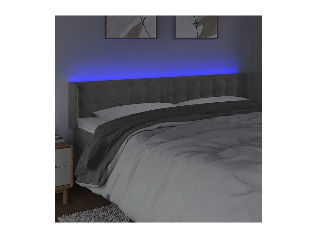 Cabecero | Cabezal de Cama | Mueble cabecero con LED de terciopelo gris claro 203x16x78/88 cm