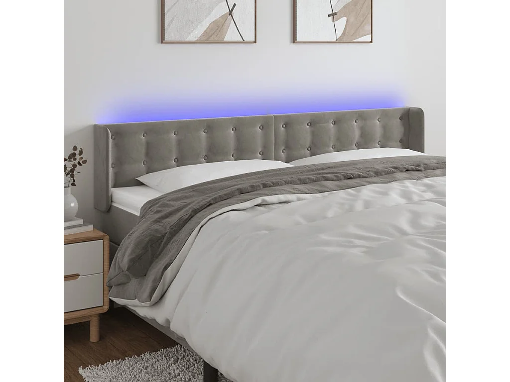 Hoofdbord | Hoofdeinde LED 203x16x78/88 cm fluweel lichtgrijs