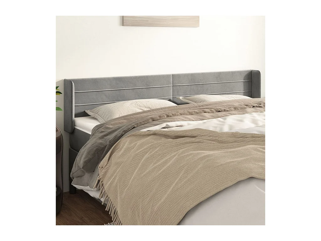 Mueble cabecero | Cabezal de cama | Cabecero de terciopelo gris claro 163x16x78/88 cm