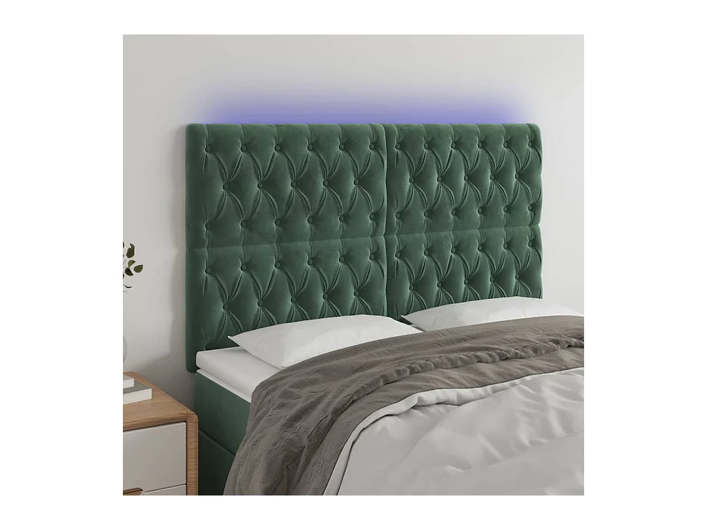 Cabecero | Cabezal de Cama | Mueble cabecero con luces LED terciopelo verde oscuro 160x7x118/128 cm
