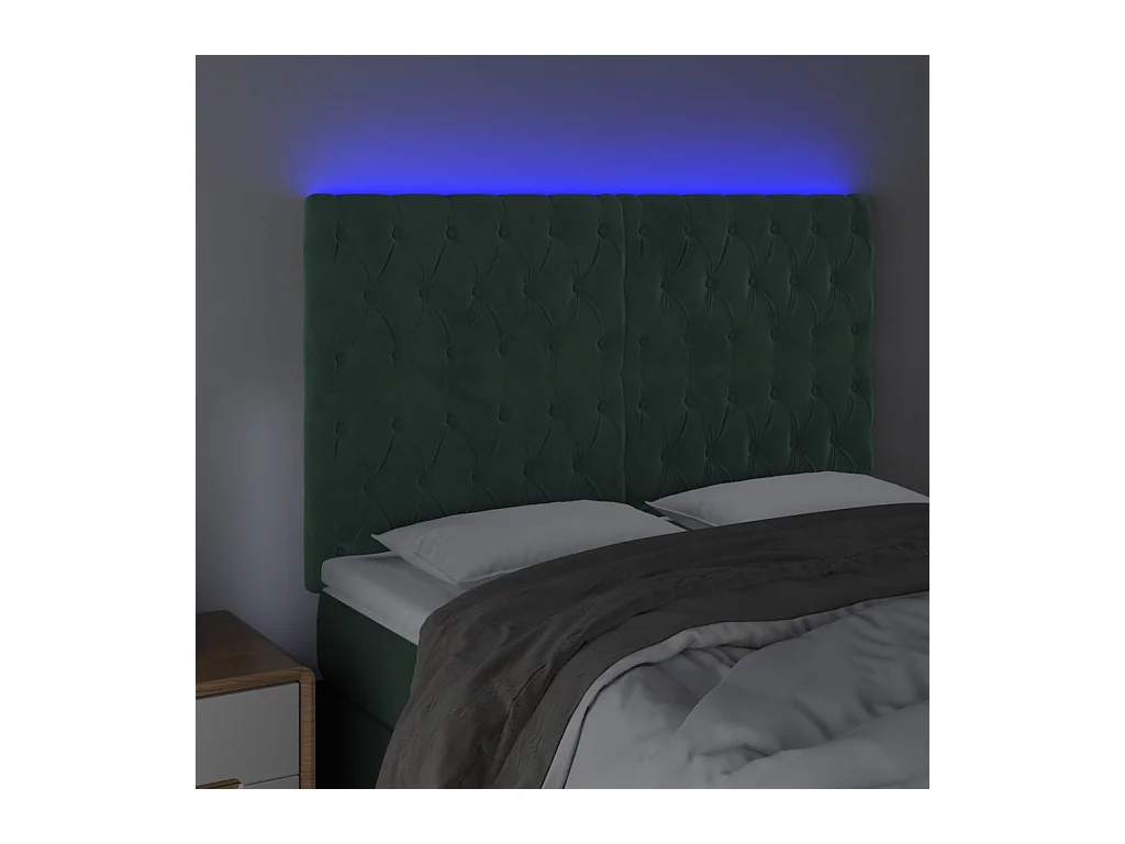 Cabecero | Cabezal de Cama | Mueble cabecero con luces LED terciopelo verde oscuro 160x7x118/128 cm