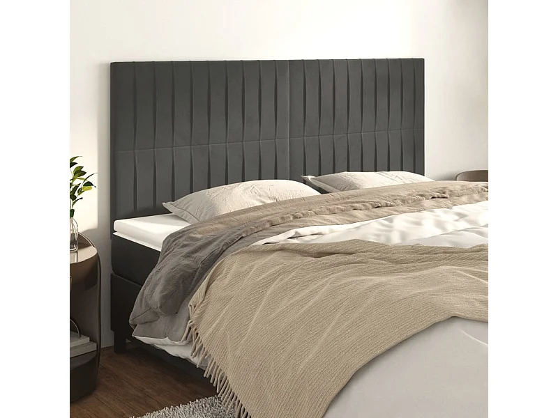 Cabeceros | Cabezal de cama | Mueble de cabecero 4 unidades de terciopelo gris oscuro 80x5x78/88 cm