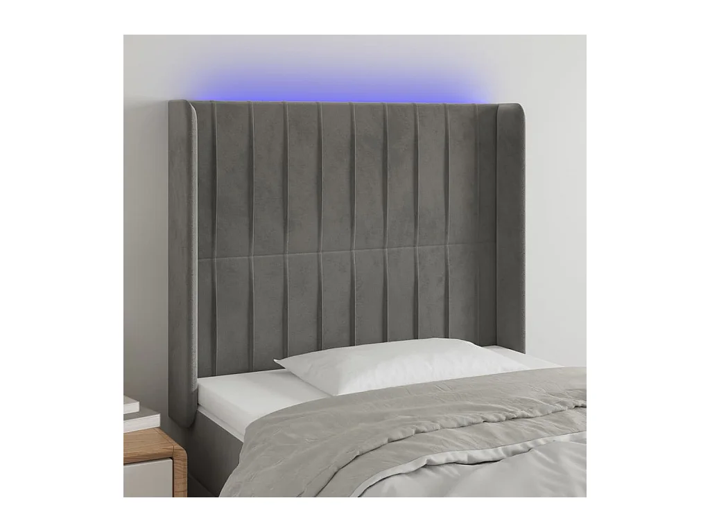 Tête de Lit | Panneau de tête pour lit Moderne à LED Gris clair 93x16x118/128 cm Velours