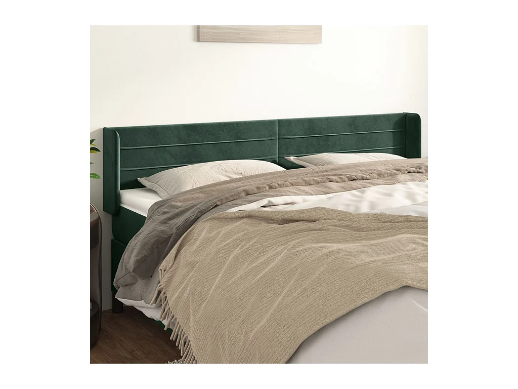 Mueble cabecero | Cabezal de cama | Cabecero de terciopelo verde oscuro 203x16x78/88 cm