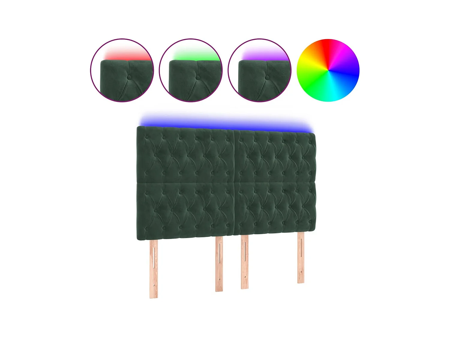 Cabecero | Cabezal de Cama | Mueble cabecero con luces LED terciopelo verde oscuro 144x7x118/128 cm