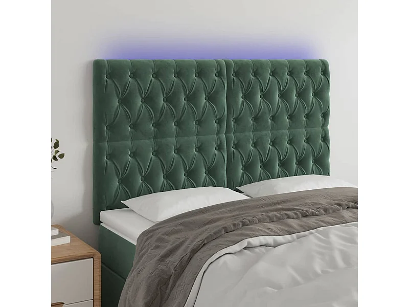 Tête de Lit | Panneau de tête pour lit Moderne à LED Vert foncé 144x7x118/128 cm Velours