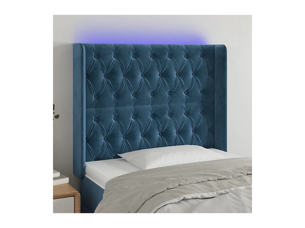 Cabecero | Cabezal de Cama | Mueble cabecero con LED de terciopelo azul oscuro 103x16x118/128 cm