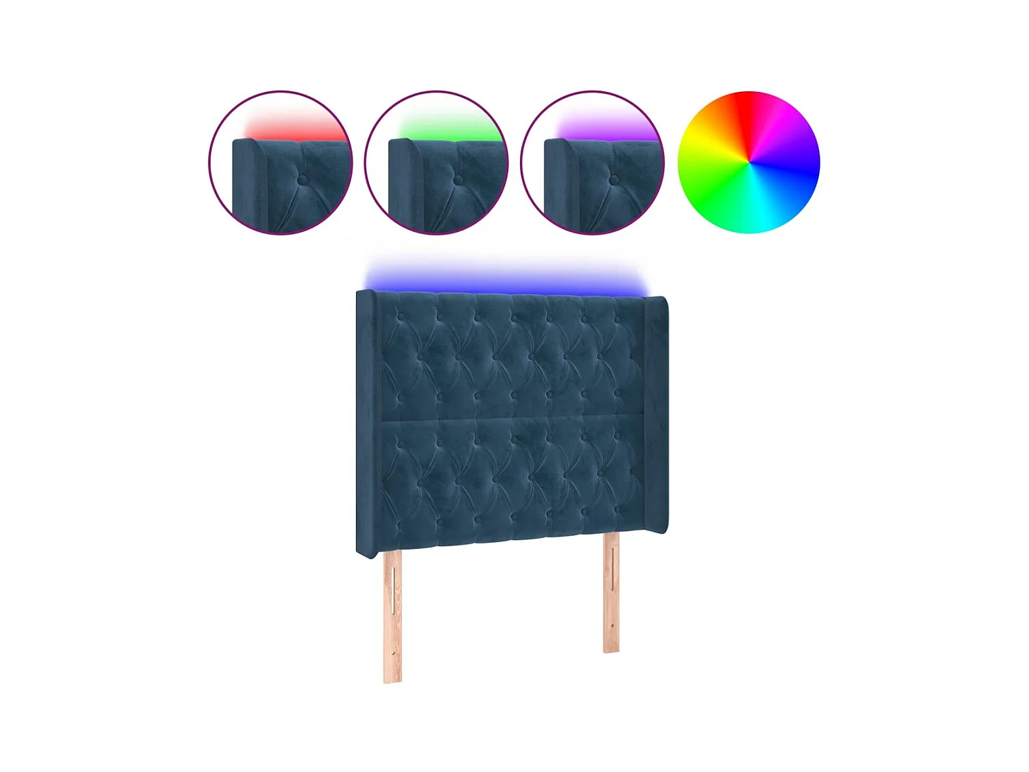 Cabecero | Cabezal de Cama | Mueble cabecero con LED de terciopelo azul oscuro 103x16x118/128 cm