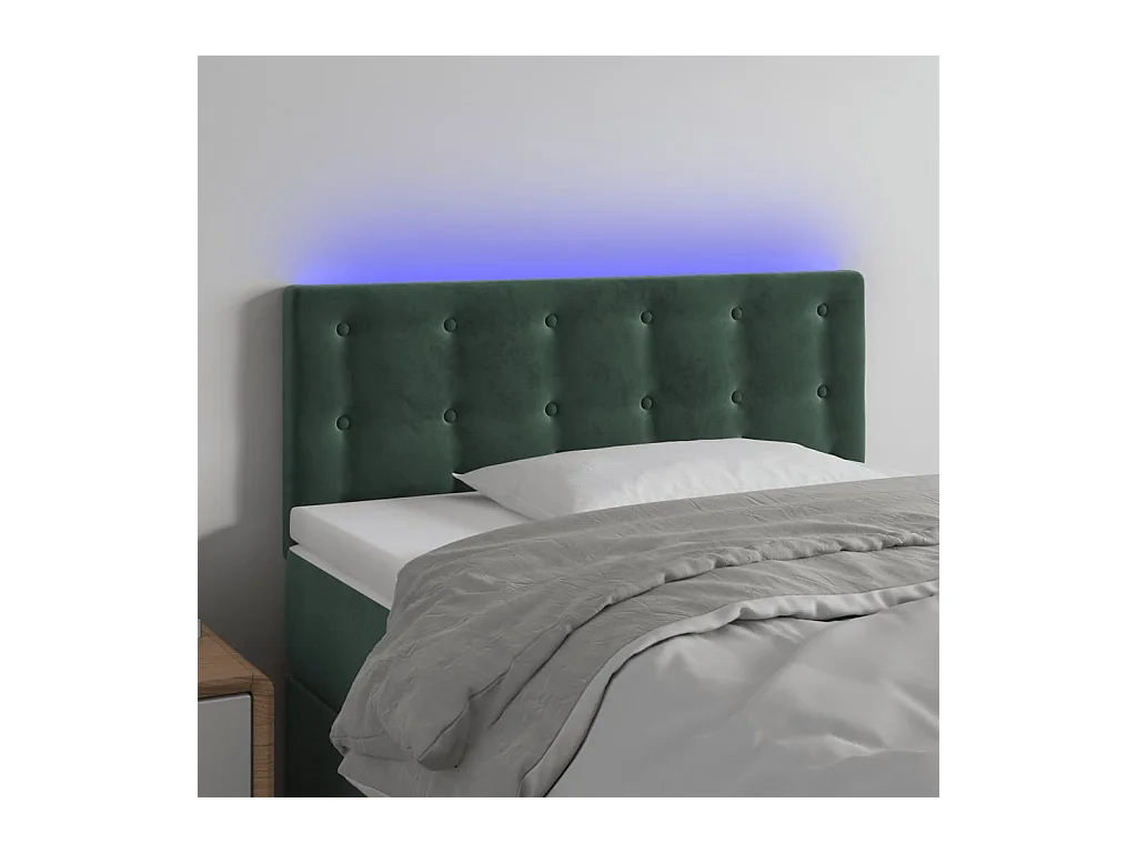 Tête de Lit | Panneau de tête pour lit Moderne à LED Vert foncé 100x5x78/88 cm Velours