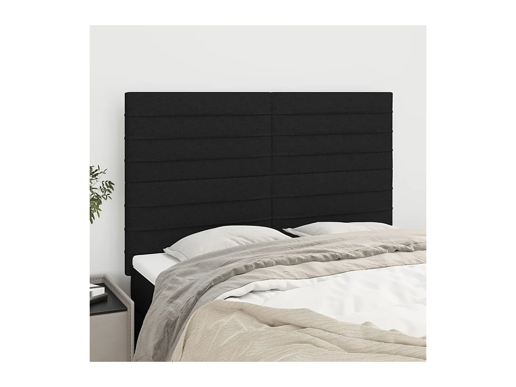 Cabeceros | Cabezal de cama | Mueble de cabecero 4 unidades tela negro 72x5x78/88 cm