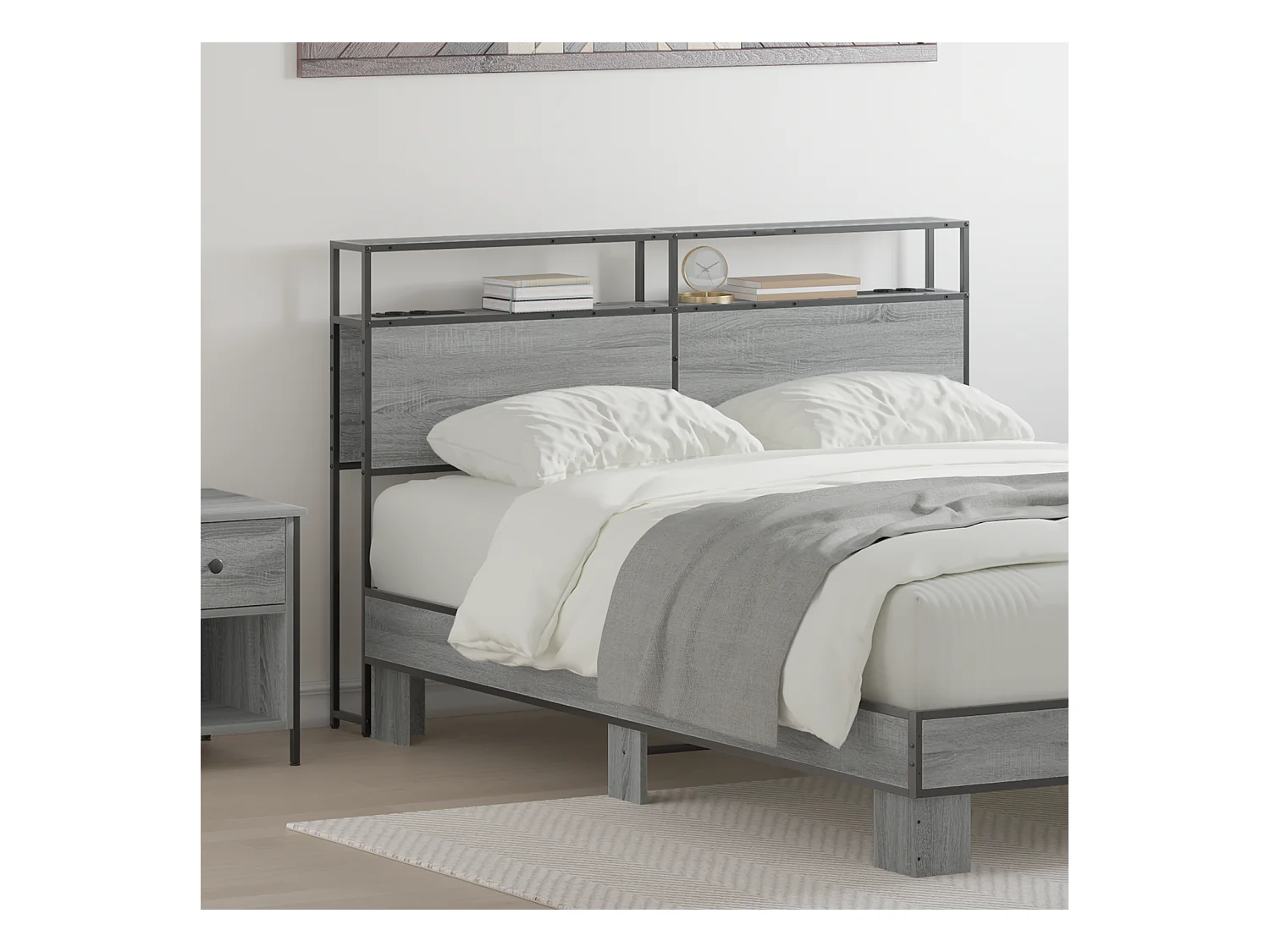 Mueble cabecero con almacenamiento | Cabecera de almacenamiento con estante Gris sonoma 120 cm