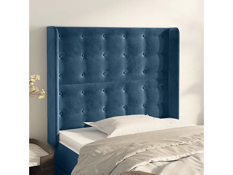 Tête de Lit | Panneau de tête pour lit Moderne avec oreilles Bleu foncé 83x16x118/128 cm Velours