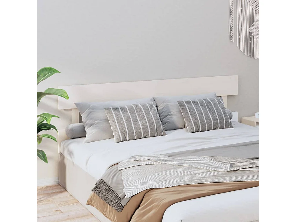 Tête de Lit | Panneau de tête pour lit Moderne Blanc 204x3x81 cm Bois massif de pin
