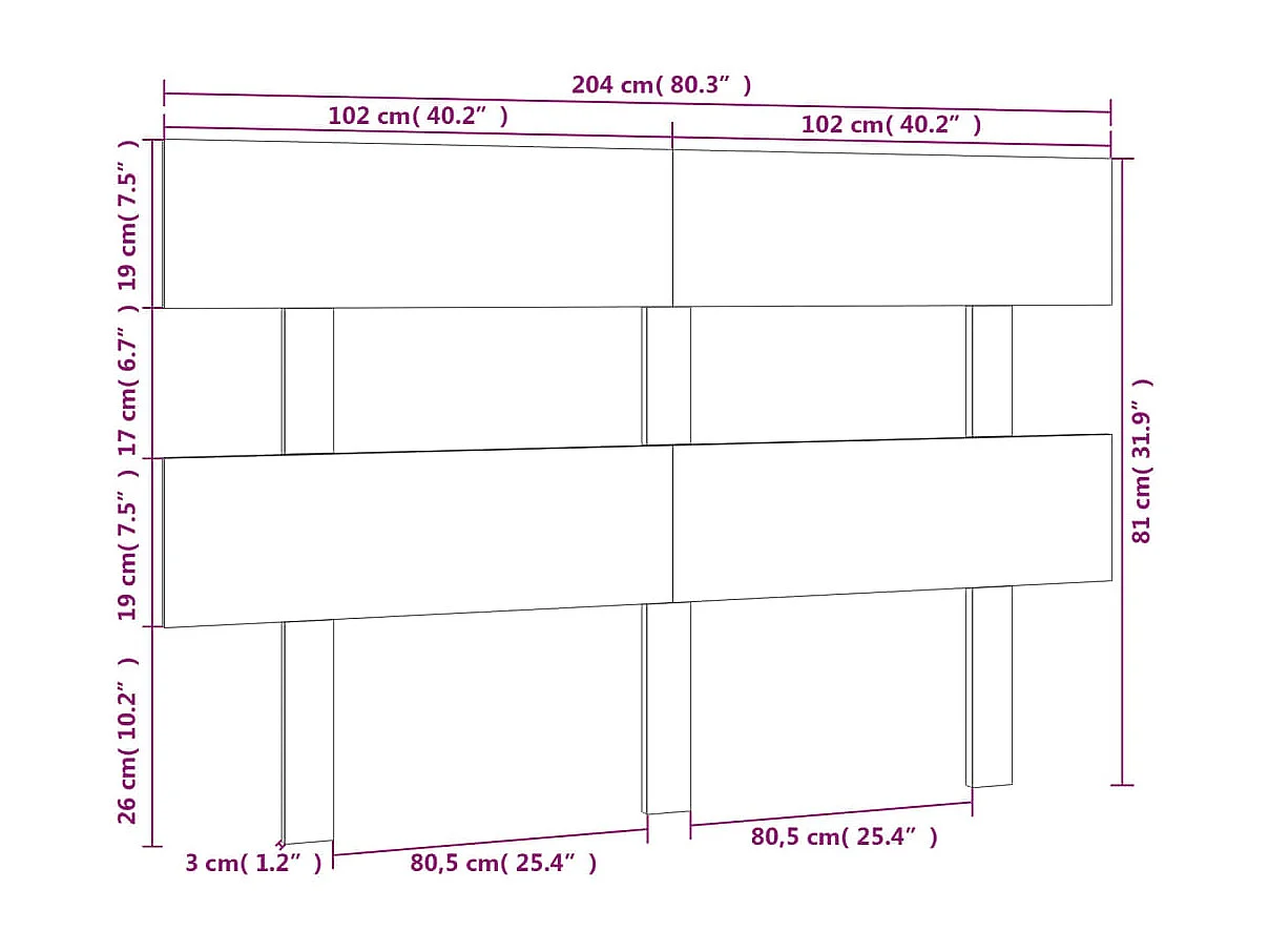 Hoofdbord | Hoofdeinde 204x3x81 cm massief grenenhout wit
