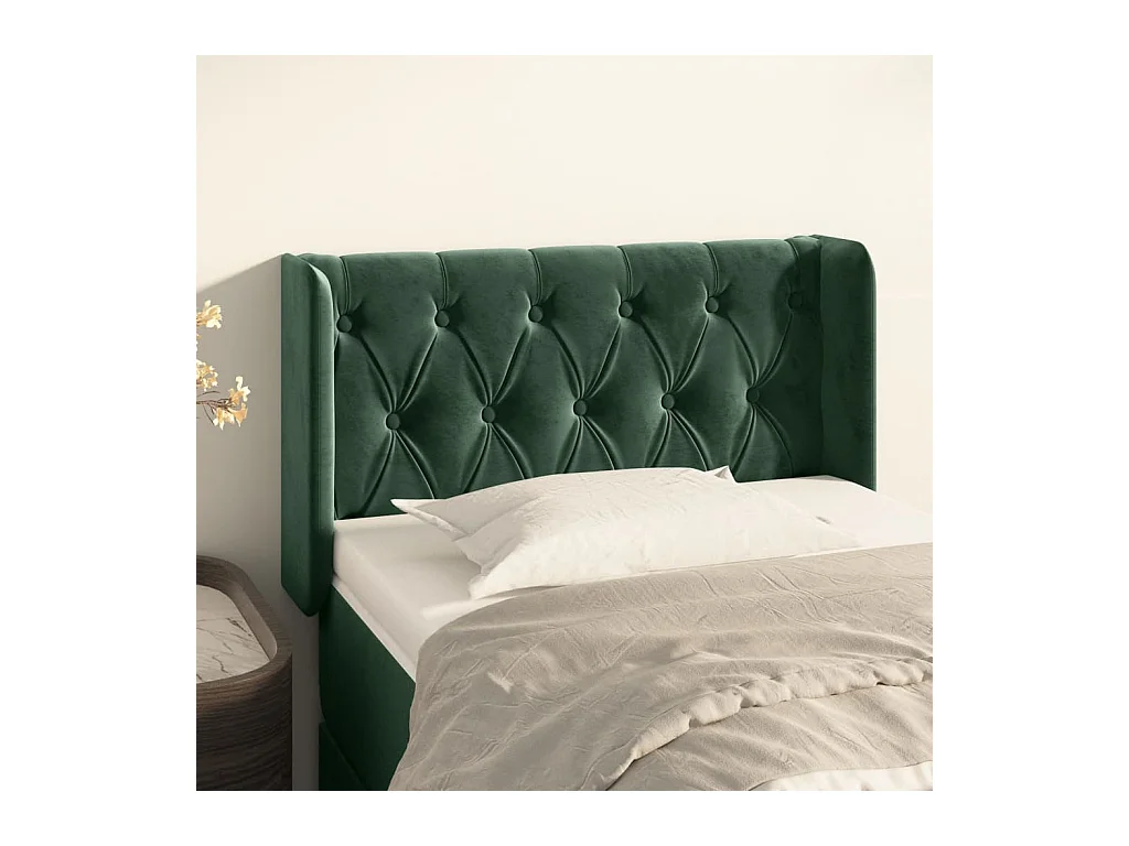 Tête de Lit | Panneau de tête pour lit Moderne avec oreilles Vert foncé 83x16x78/88 cm Velours