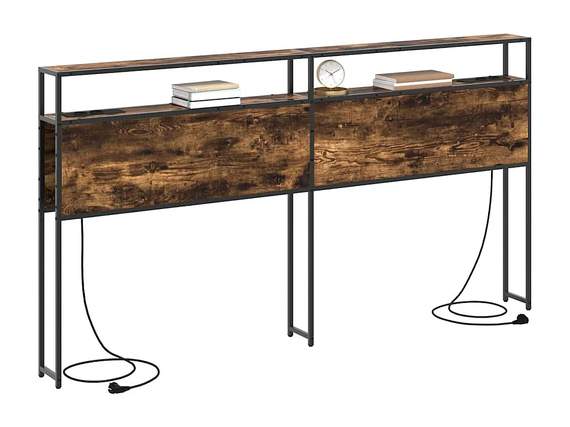 Mueble cabecero con almacenamiento | Cabecera de almacenamiento con estante Roble ahumado 180 cm