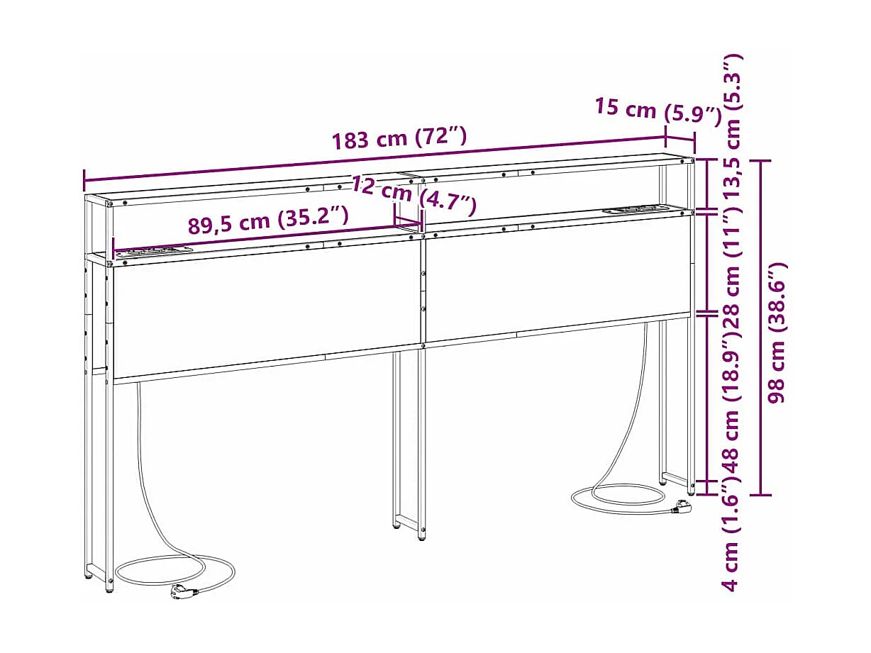 Mueble cabecero con almacenamiento | Cabecera de almacenamiento con estante Roble ahumado 180 cm