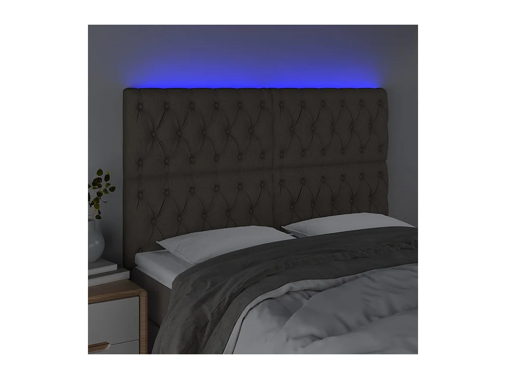 Cabecero | Cabezal de Cama | Mueble cabecero con luces LED tela gris taupe 144x7x118/128 cm