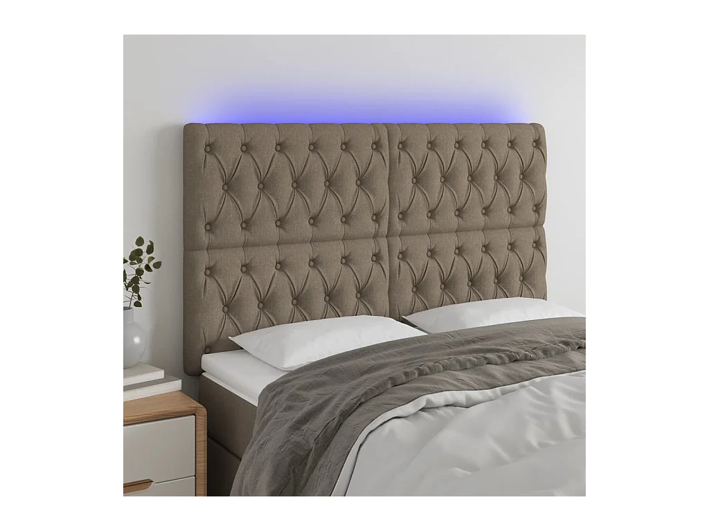 Tête de Lit | Panneau de tête pour lit Moderne à LED Taupe 144x7x118/128 cm Tissu