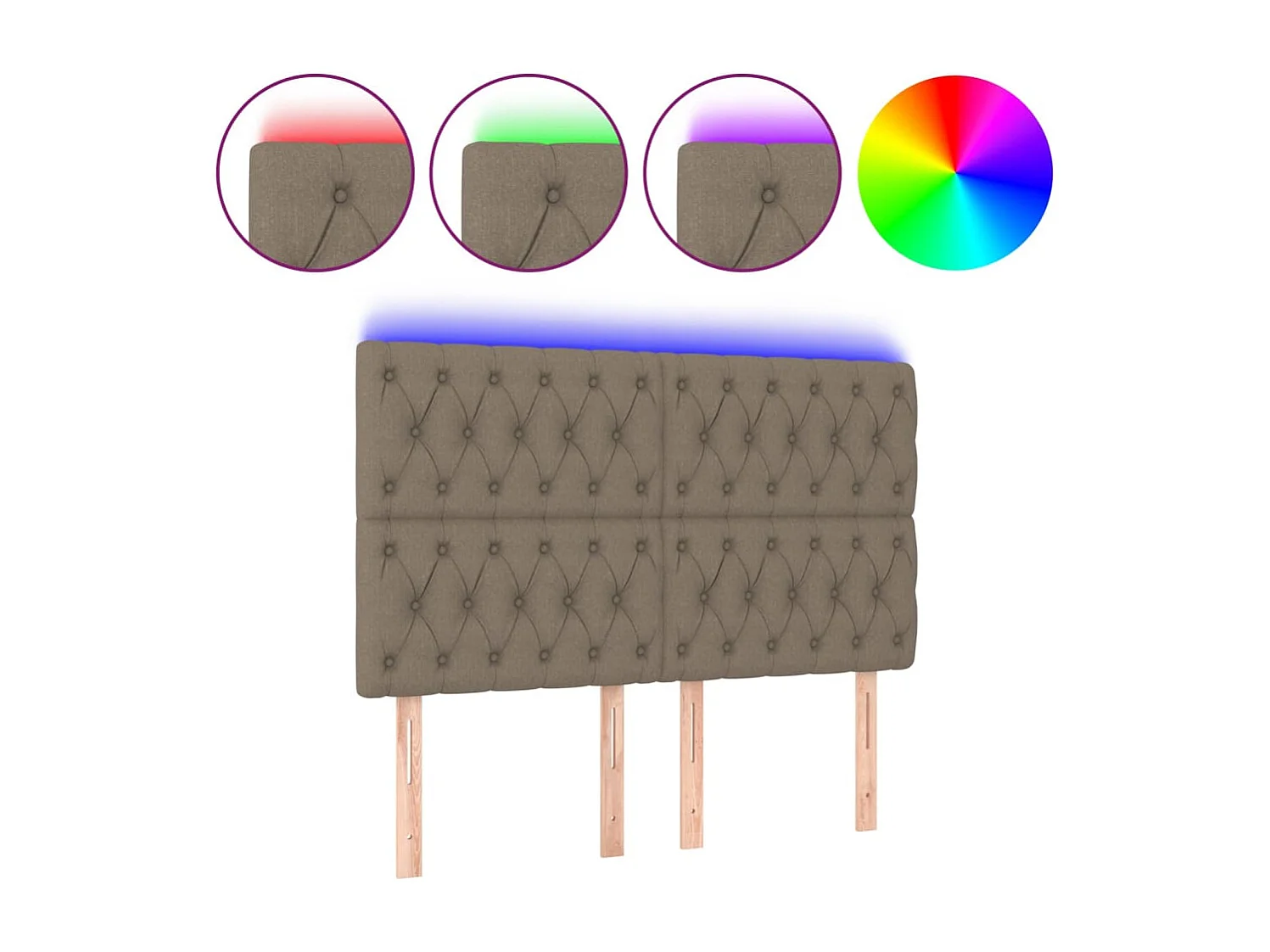 Tête de Lit | Panneau de tête pour lit Moderne à LED Taupe 144x7x118/128 cm Tissu