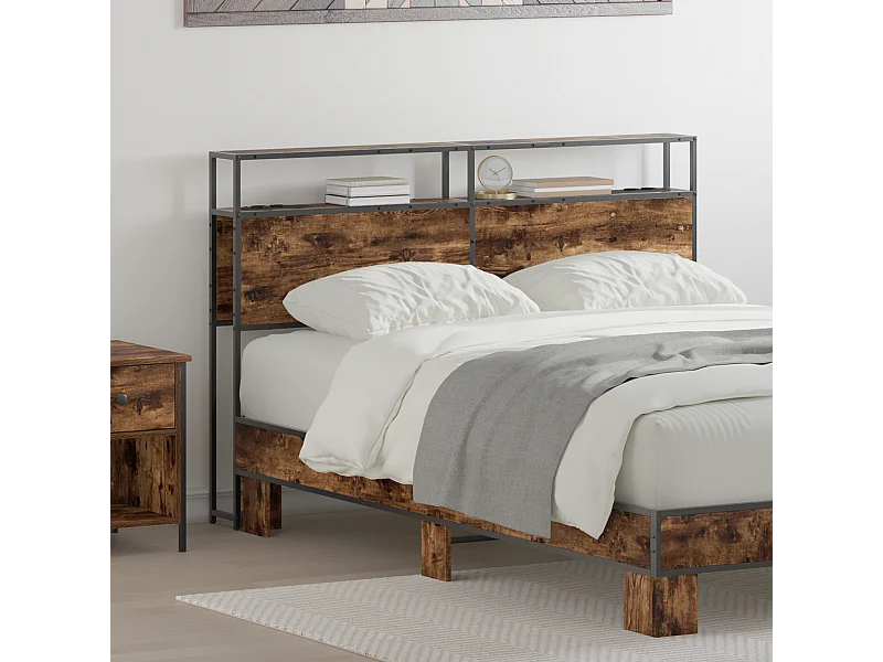 Tête de Lit de rangement | Panneau de tête pour lit Chêne fumé 135 cm Bois d'ingénierie