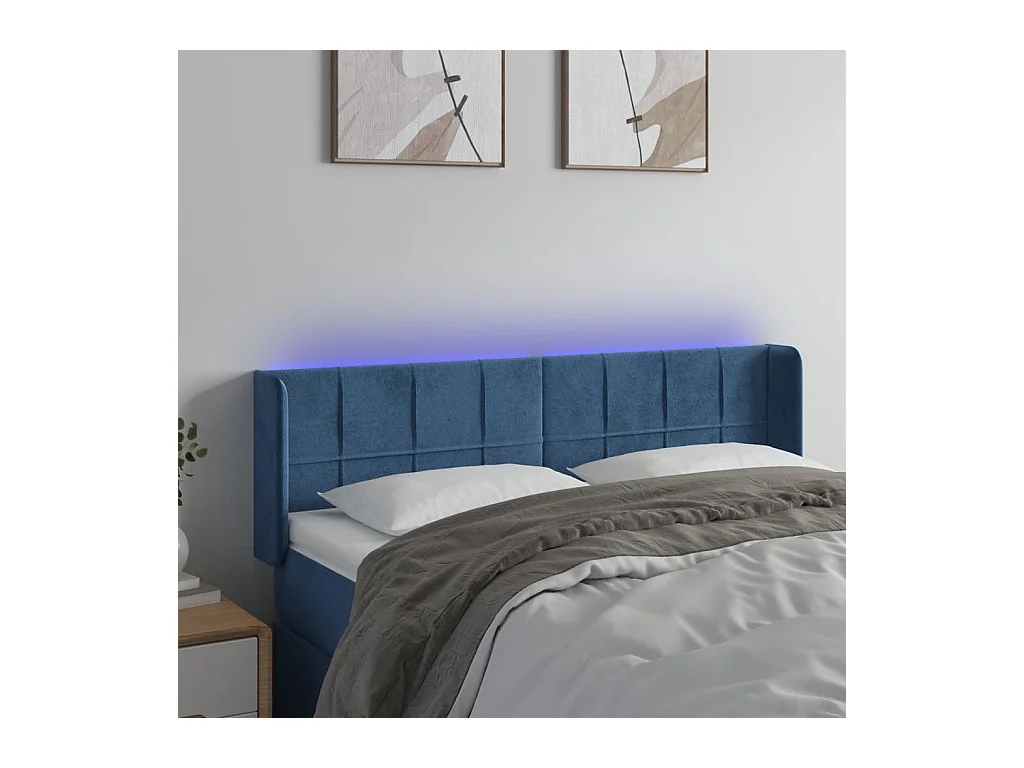 Cabecero | Cabezal de Cama | Mueble cabecero con LED de terciopelo azul oscuro 147x16x78/88 cm
