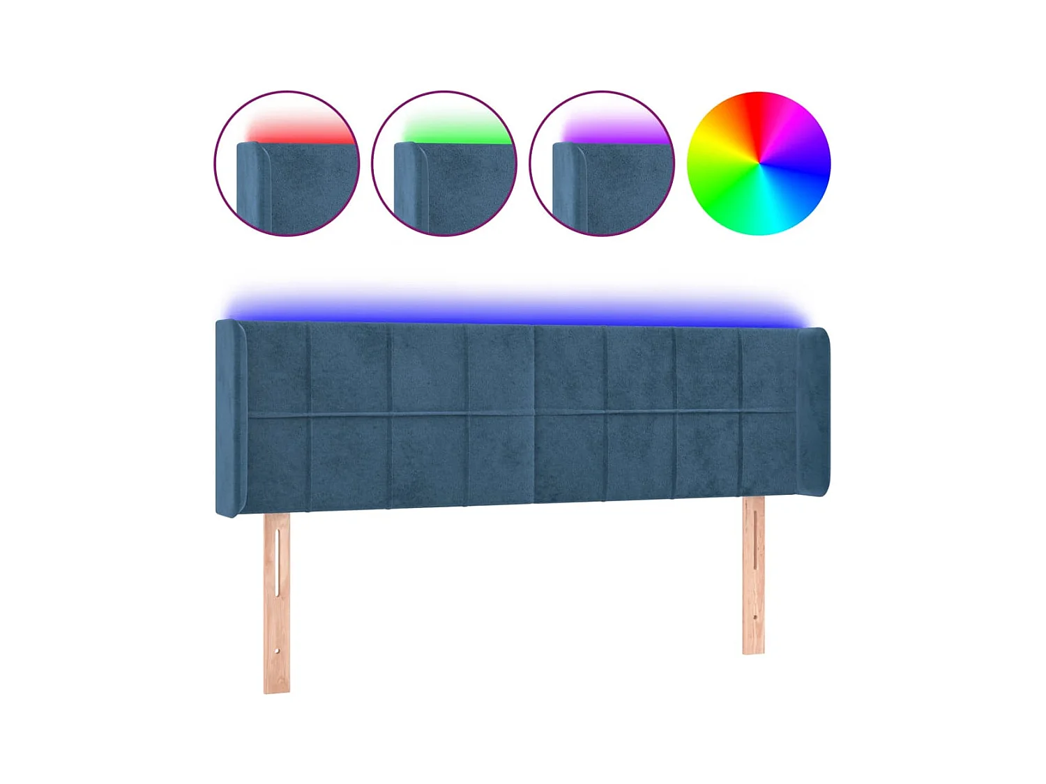 Cabecero | Cabezal de Cama | Mueble cabecero con LED de terciopelo azul oscuro 147x16x78/88 cm