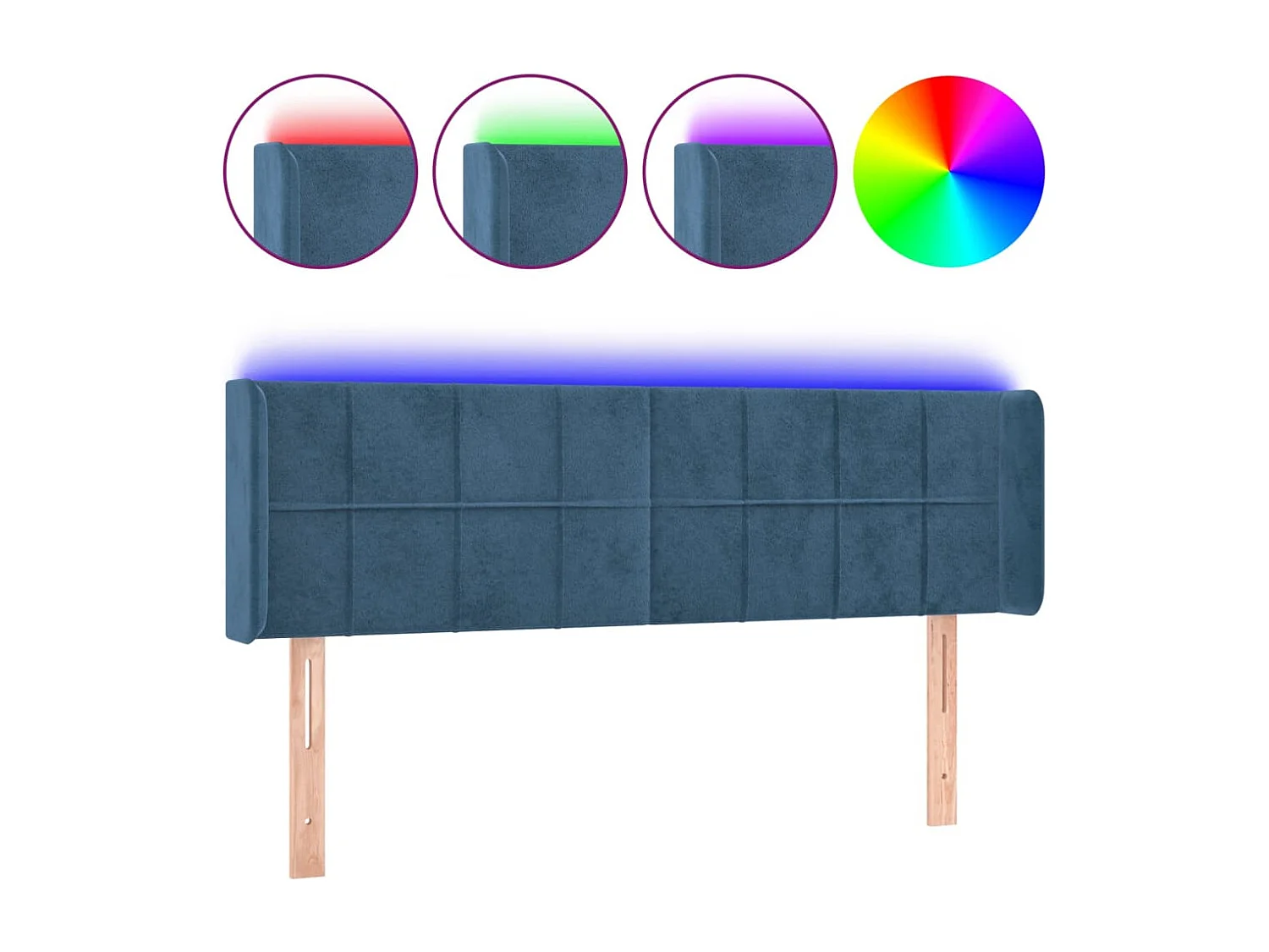 Tête de Lit | Panneau de tête pour lit Moderne à LED Bleu foncé 147x16x78/88 cm Velours