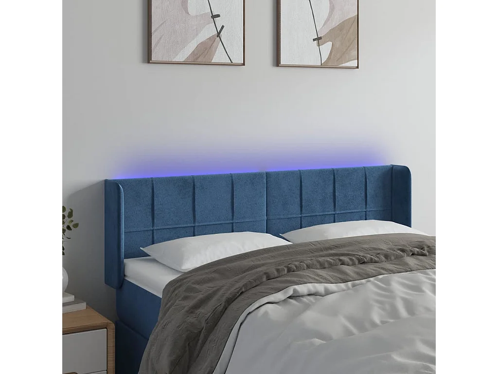 Hoofdbord | Hoofdeinde LED 147x16x78/88 cm fluweel donkerblauw