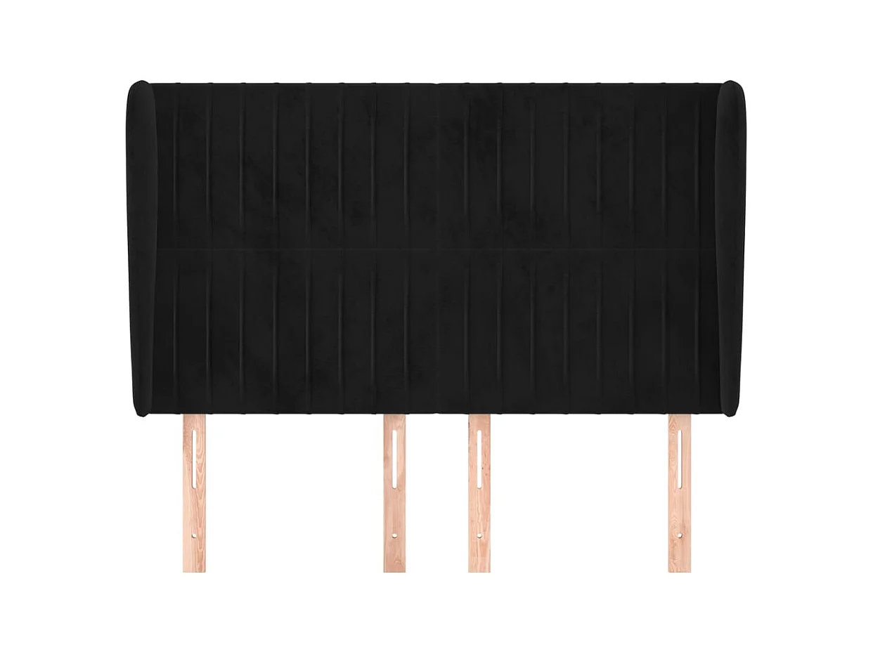 Cabecero | Cabezal de Cama | Mueble cabecero con orejas de terciopelo negro 147x23x118/128 cm