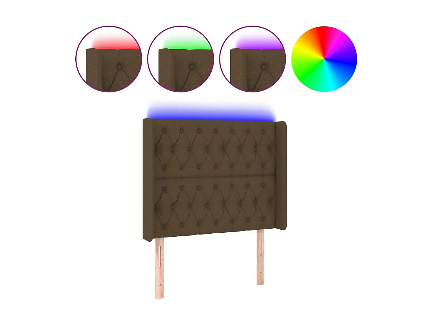 Tête de Lit | Panneau de tête pour lit Moderne à LED Marron foncé 103x16x118/128 cm Tissu