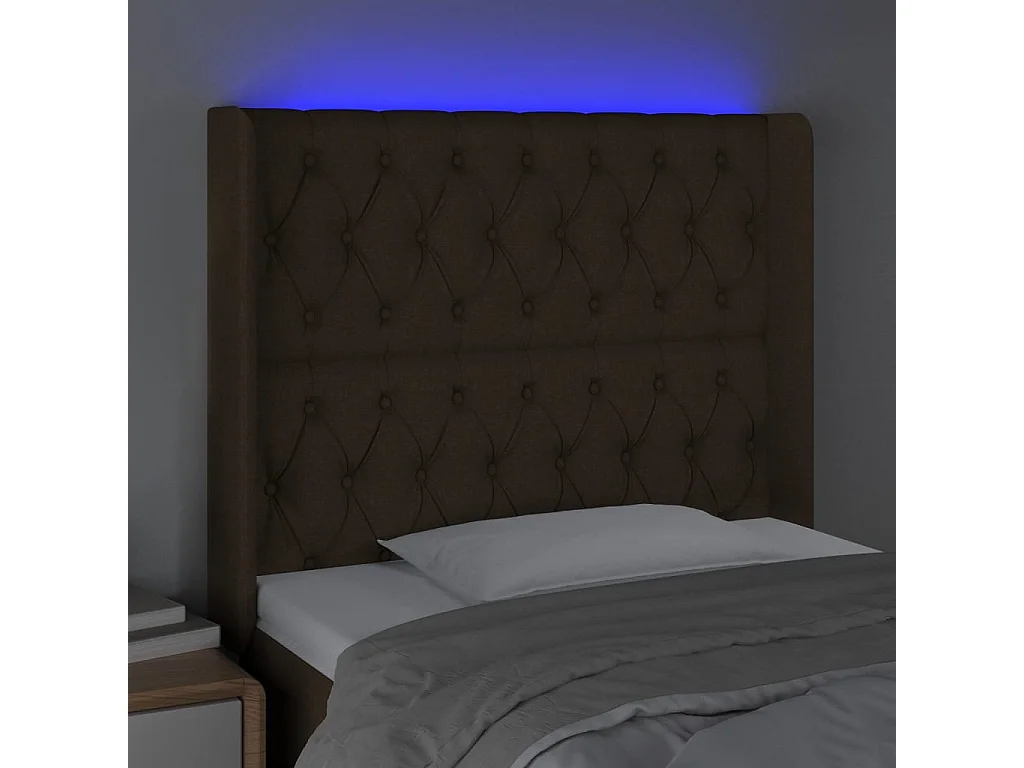 Tête de Lit | Panneau de tête pour lit Moderne à LED Marron foncé 103x16x118/128 cm Tissu
