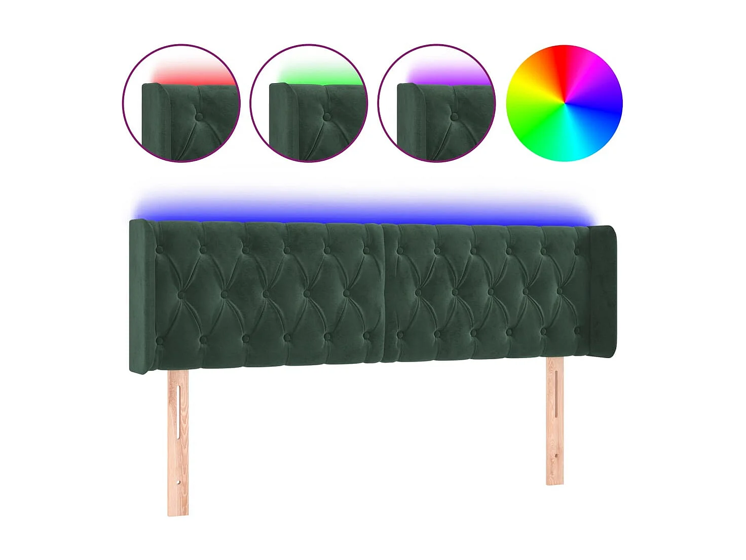 Hoofdbord | Hoofdeinde LED 147x16x78/88 cm fluweel donkergroen