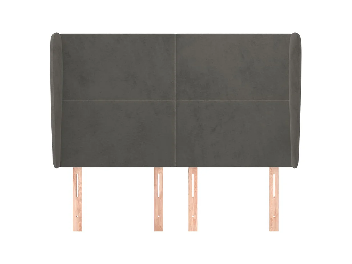 Cabecero | Cabezal de Cama | Mueble cabecero con orejas de terciopelo gris oscuro 147x23x118/128 cm