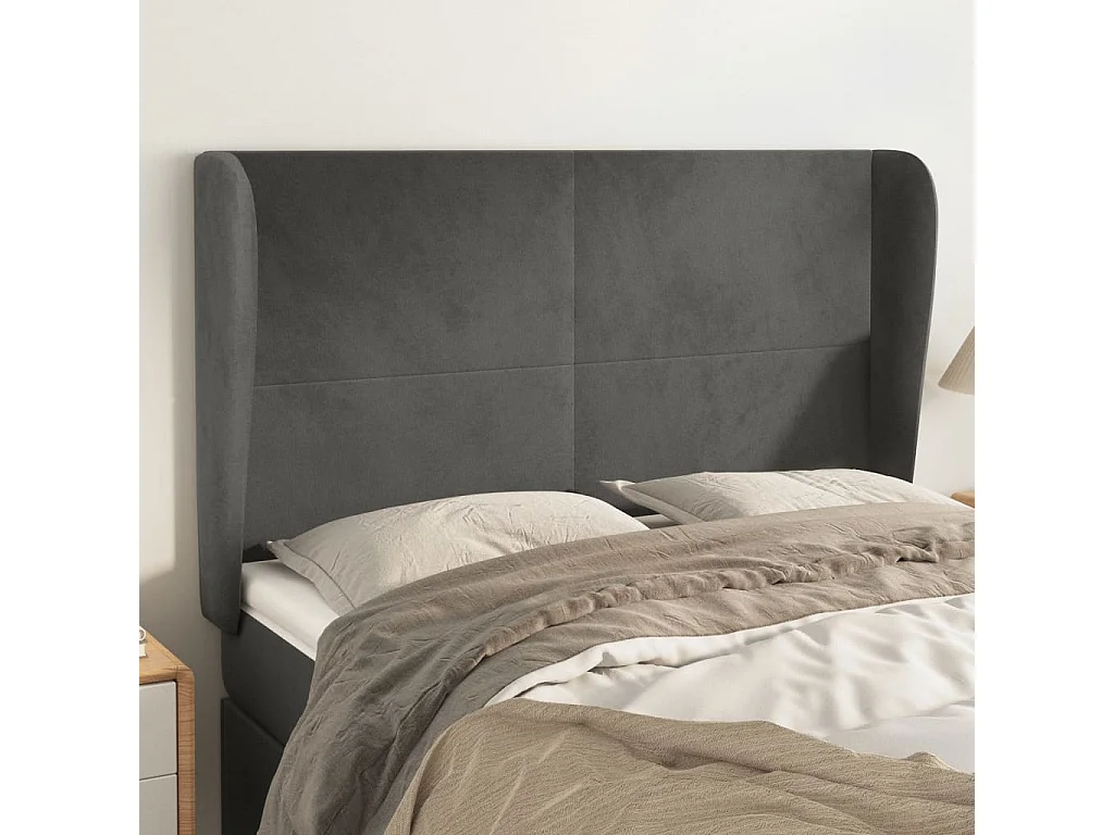 Tête de Lit | Panneau de tête pour lit Moderne avec oreilles Gris foncé 147x23x118/128 cm Velours
